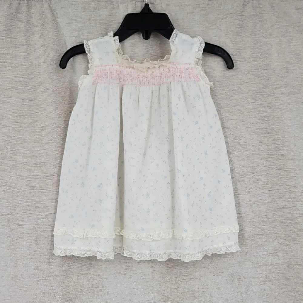Vintage Infant Cottagecore Nightgown Prarie Smocked Lace Floral